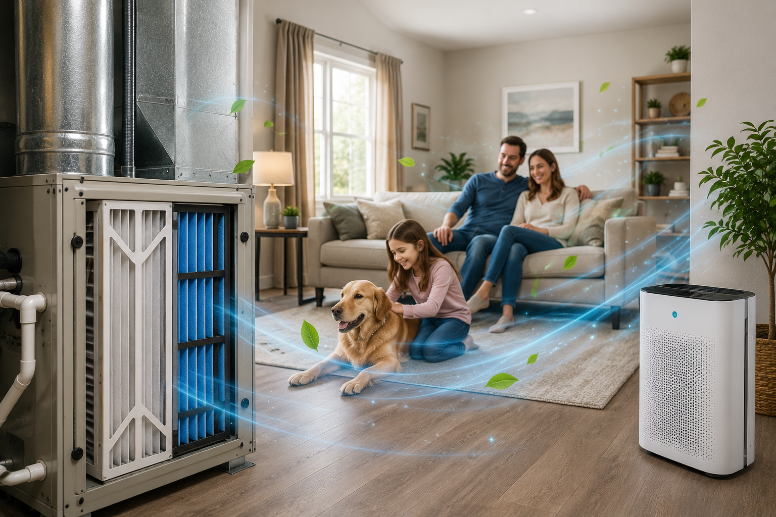 Indoor air quality solutions with air purifier and filtration system in Leander TX home